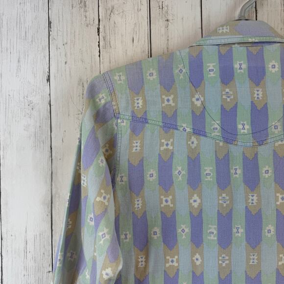 VTG Seppe Blue/Purple Aztec Western Southwest Metal Button Down Shirt Size Small - Picture 13 of 14